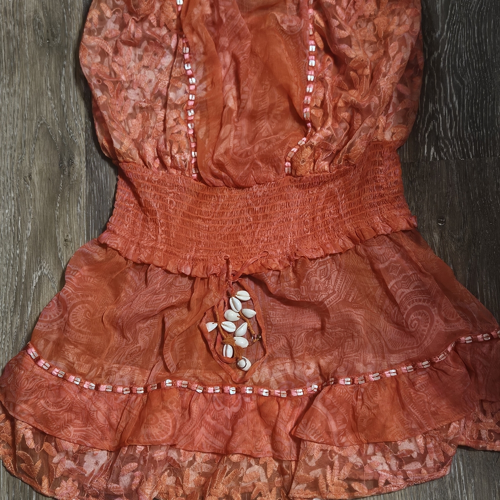 RAMY BROOK SHELL EMBELLISHED ORANGE BEACH COVER-UP MED $395